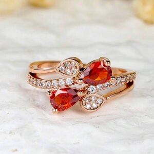SALE Solid 18k Rose Gold Red Garnet Crystal Ring